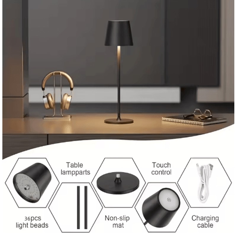 LED Cordless Table Lamp Portable Rechargeable Night Light With 3 Color Stepless Dimming 11