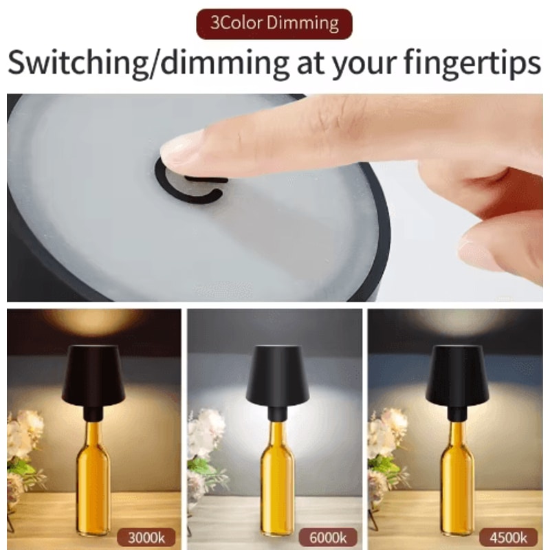 LED Cordless Table Lamp Portable Rechargeable Night Light With 3 Color Stepless Dimming 13