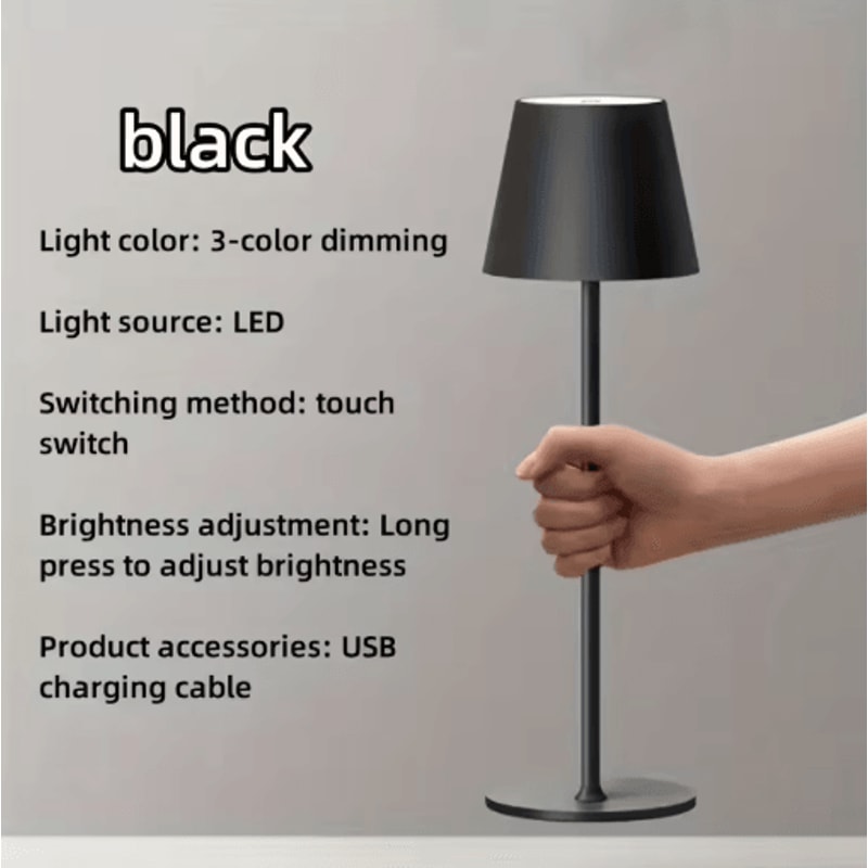 LED Cordless Table Lamp Portable Rechargeable Night Light With 3 Color Stepless Dimming 5