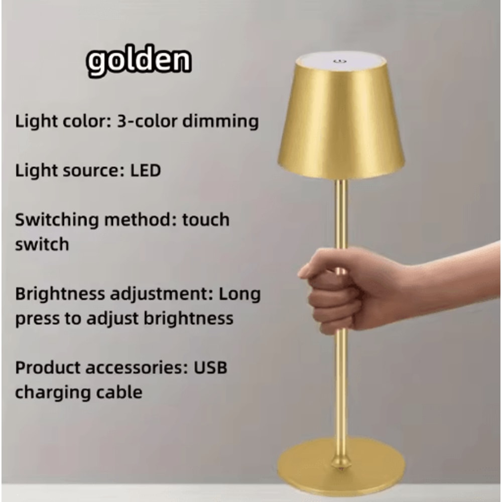 LED Cordless Table Lamp Portable Rechargeable Night Light With 3 Color Stepless Dimming 7