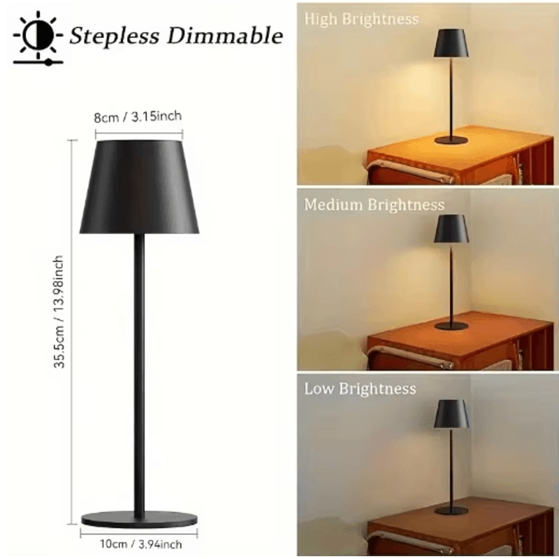 LED Cordless Table Lamp Portable Rechargeable Night Light With 3 Color Stepless Dimming 14