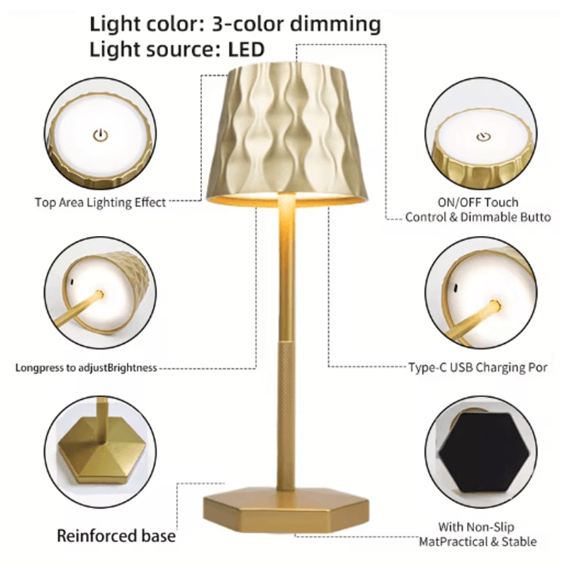 LED Touch Sensor Table Lamp 3 Color Rechargeable Desktop Night Light For Ambient Decor 8