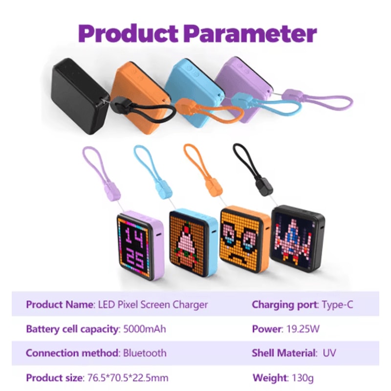 LED Pixel Display Night Light Bluetooth App Control DIY Table Lamp With Alarm Clock 5000mAh 5