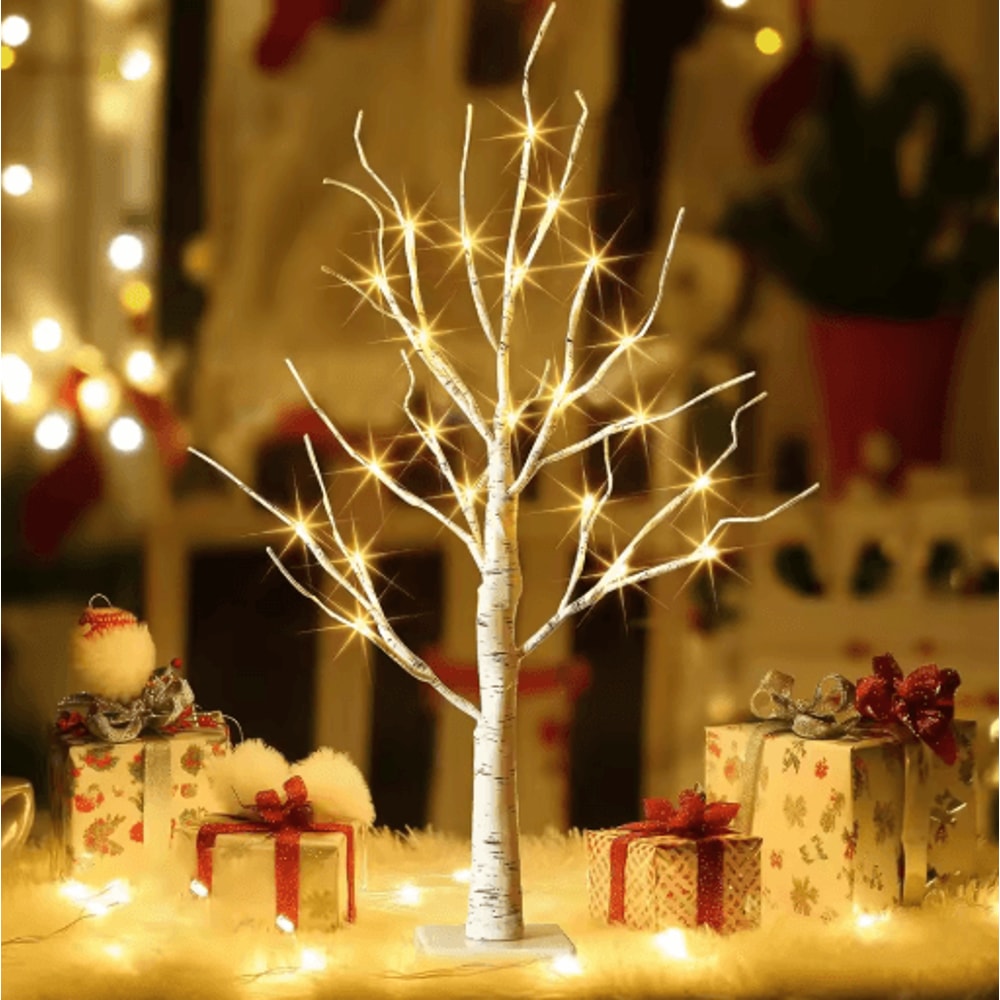 Illuminated Birch Tree 24 LED Tabletop Christmas Tree Centerpiece Light 0