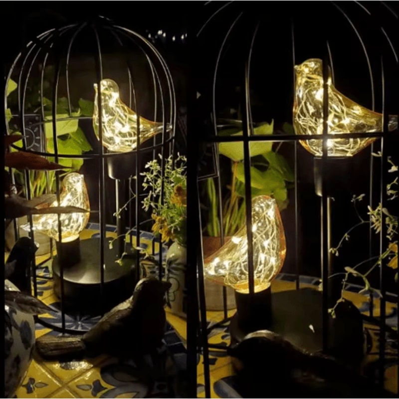 Creative Birdcage Table Lamp Vintage Iron Hollow Lantern With Warm Ambient Light 5