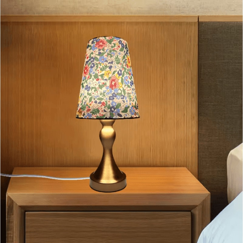 Table Lamp With Golden Base And Floral Fabric Shade USB Powered 3 Tone Dimmable Ambient Light 5