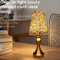 Table Lamp With Golden Base And Floral Fabric Shade USB Powered 3 Tone Dimmable Ambient Light 6