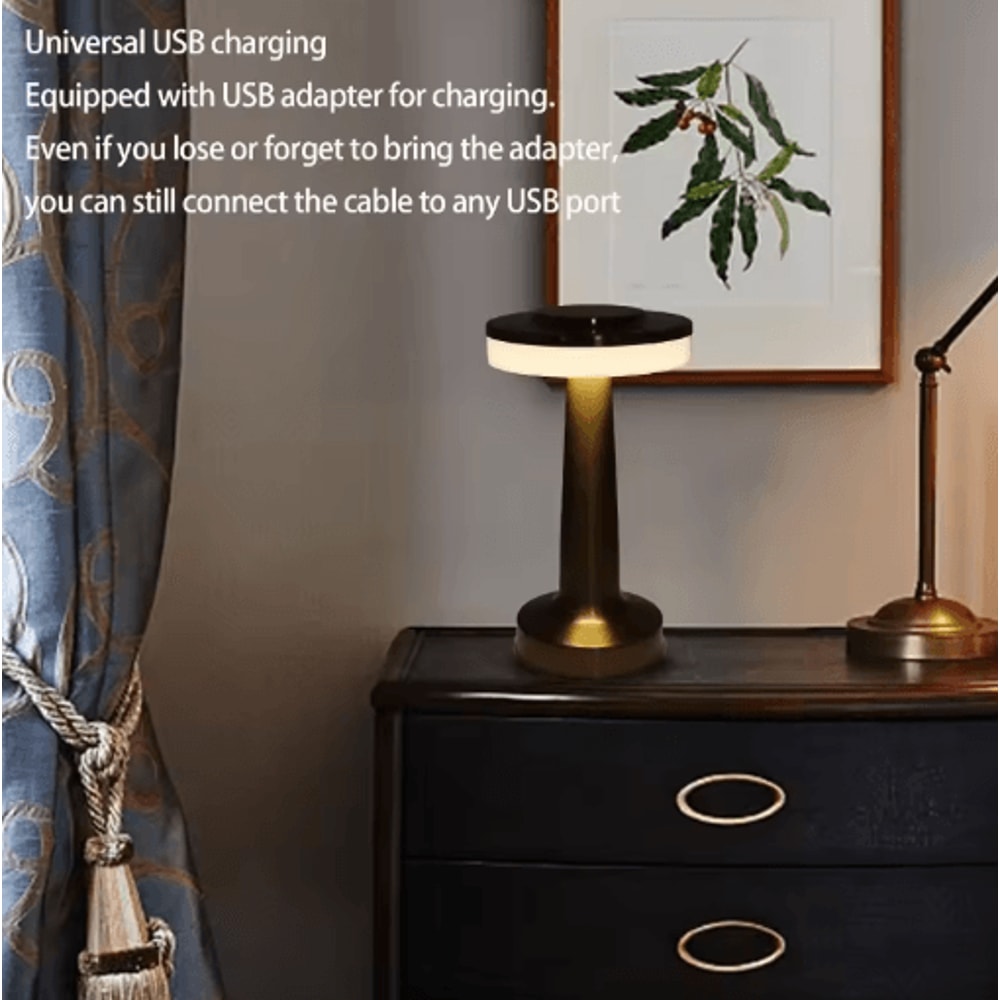 Metal Desk Lamp USB Rechargeable Touch Mood Light For Bedside Bar And Cafe Decor 0