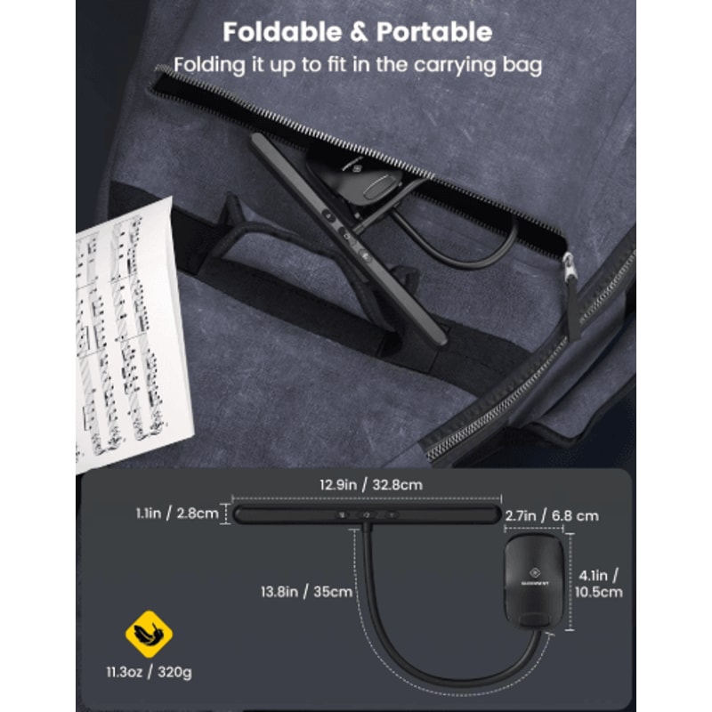 Glocusent Foldable Music Stand Light Long Lasting Clip On LED Lamp With Adjustable Brightness 1