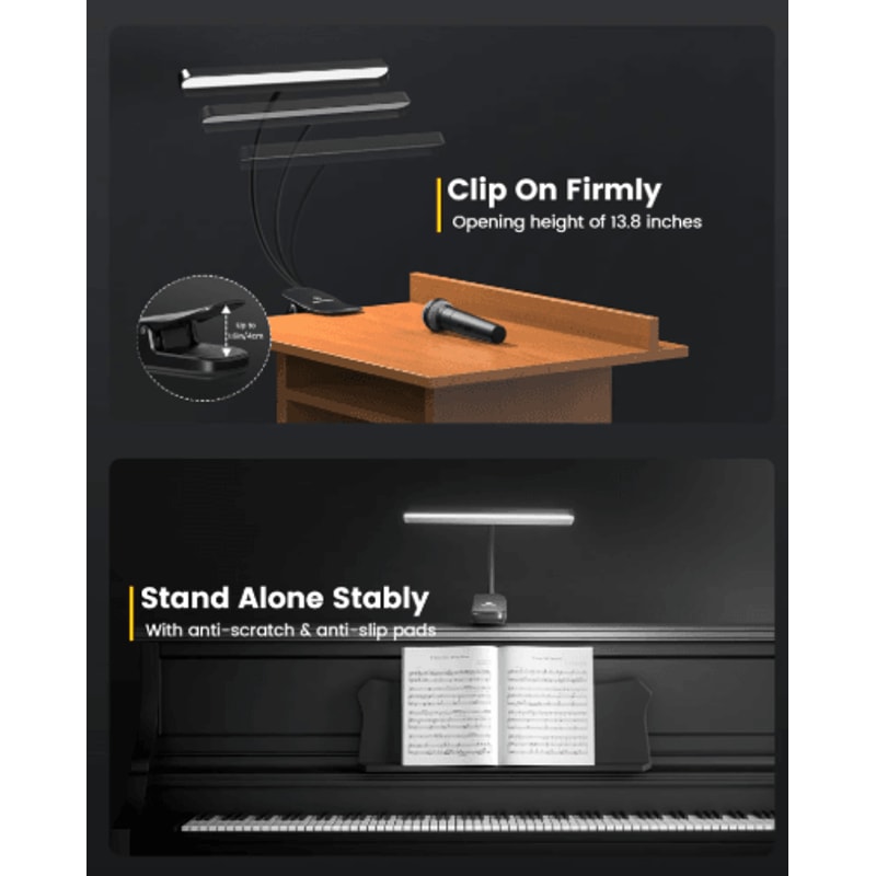 Glocusent Foldable Music Stand Light Long Lasting Clip On LED Lamp With Adjustable Brightness 2
