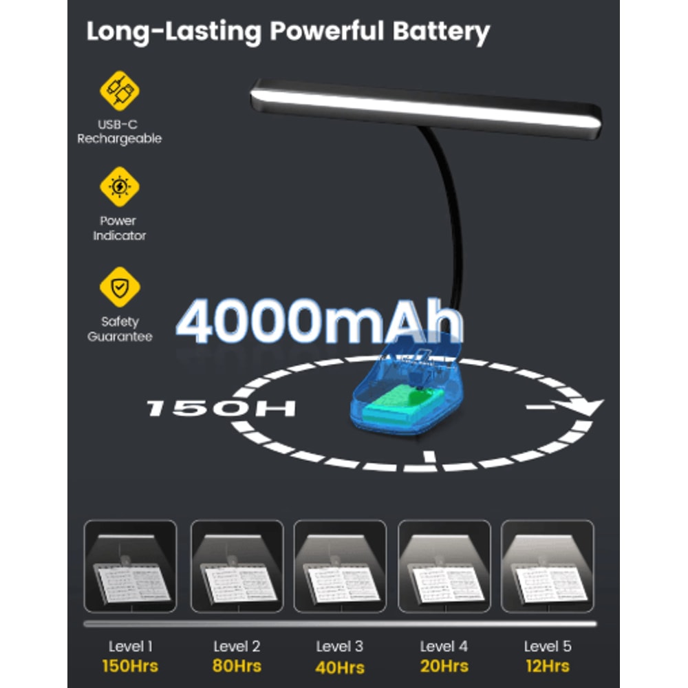 Glocusent Foldable Music Stand Light Long Lasting Clip On LED Lamp With Adjustable Brightness 3