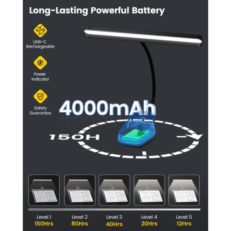 Glocusent Foldable Music Stand Light Long Lasting Clip On LED Lamp With Adjustable Brightness 3