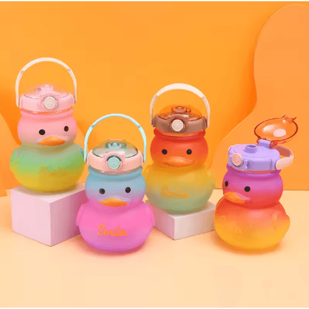 650ml Cute Duck Water Bottle Kawaii Straw Drinking Cup For Girls And Kids 0