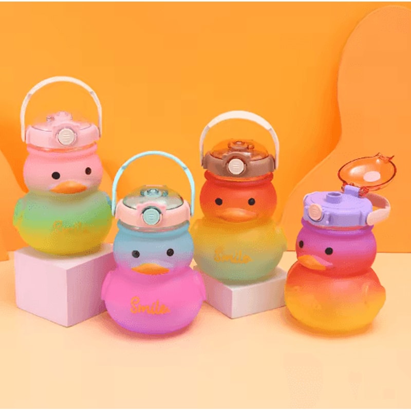 650ml Cute Duck Water Bottle Kawaii Straw Drinking Cup For Girls And Kids 0