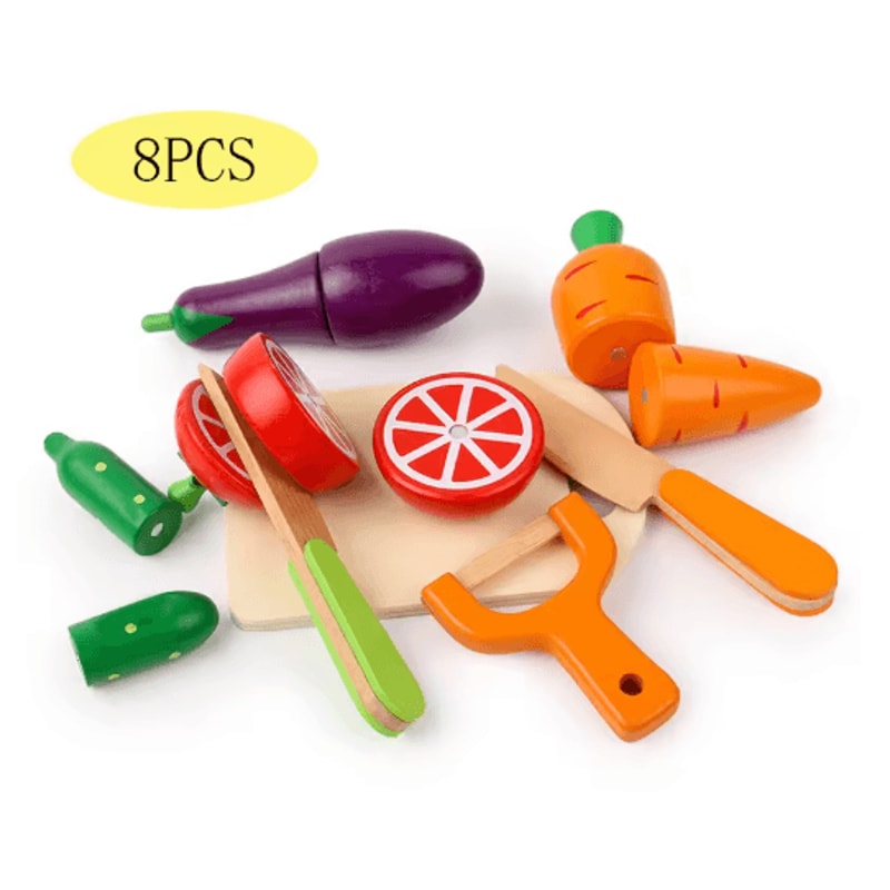 Wooden Pretend Kitchen Play Set Montessori Cutting Fruit And Vegetable Toy For Kids 2