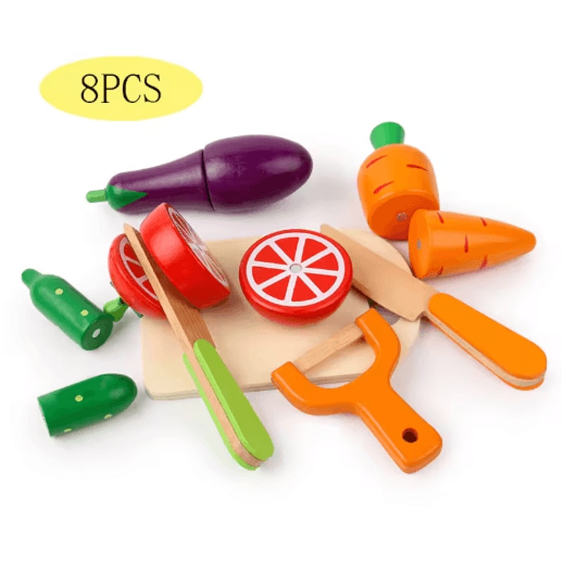 Wooden Pretend Kitchen Play Set Montessori Cutting Fruit And Vegetable Toy For Kids 4