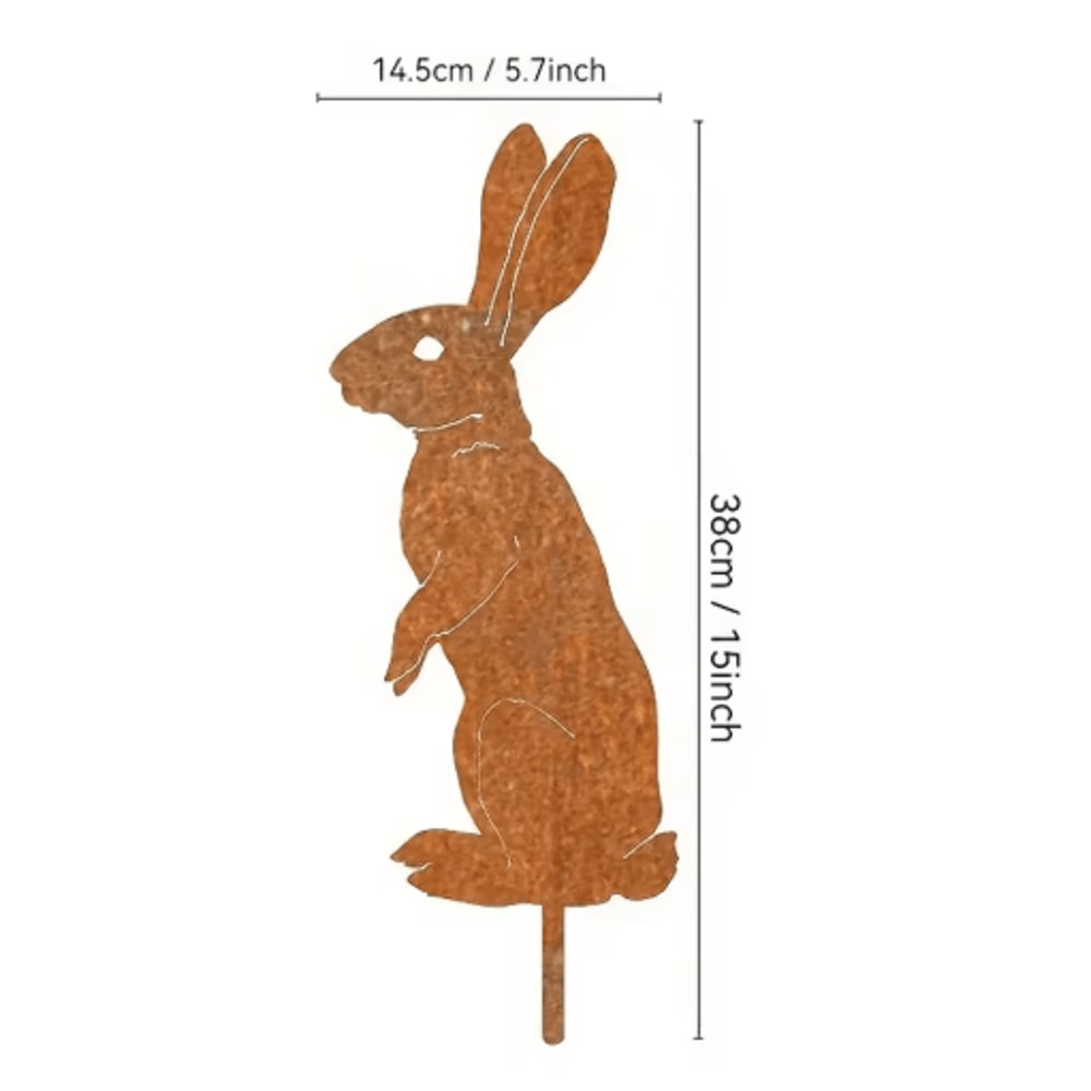 Rustic Metal Rabbit Garden Stake Vintage Rusty Bunny Silhouette Yard Art 2