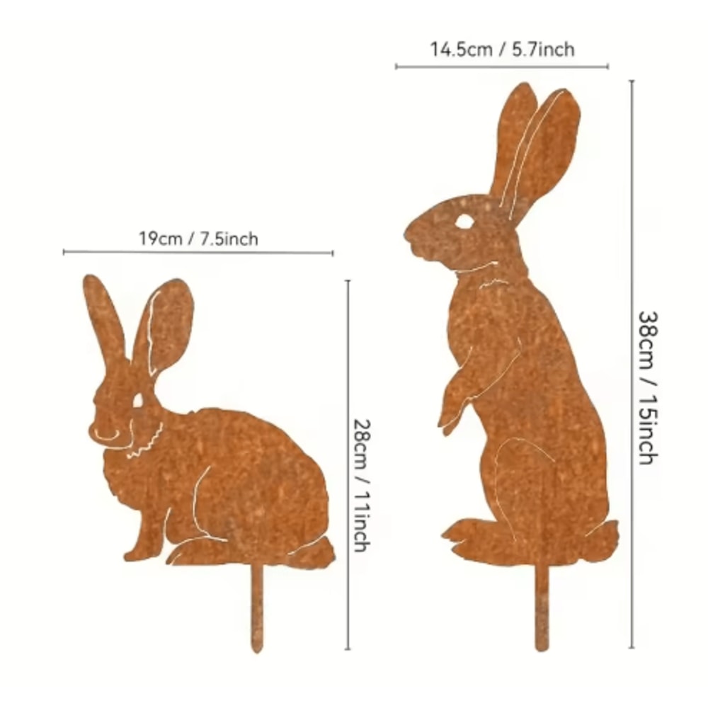 Rustic Metal Rabbit Garden Stake Vintage Rusty Bunny Silhouette Yard Art 7