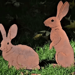 rustic metal rabbit garden stake vintage rusty bunny silhouette yard art