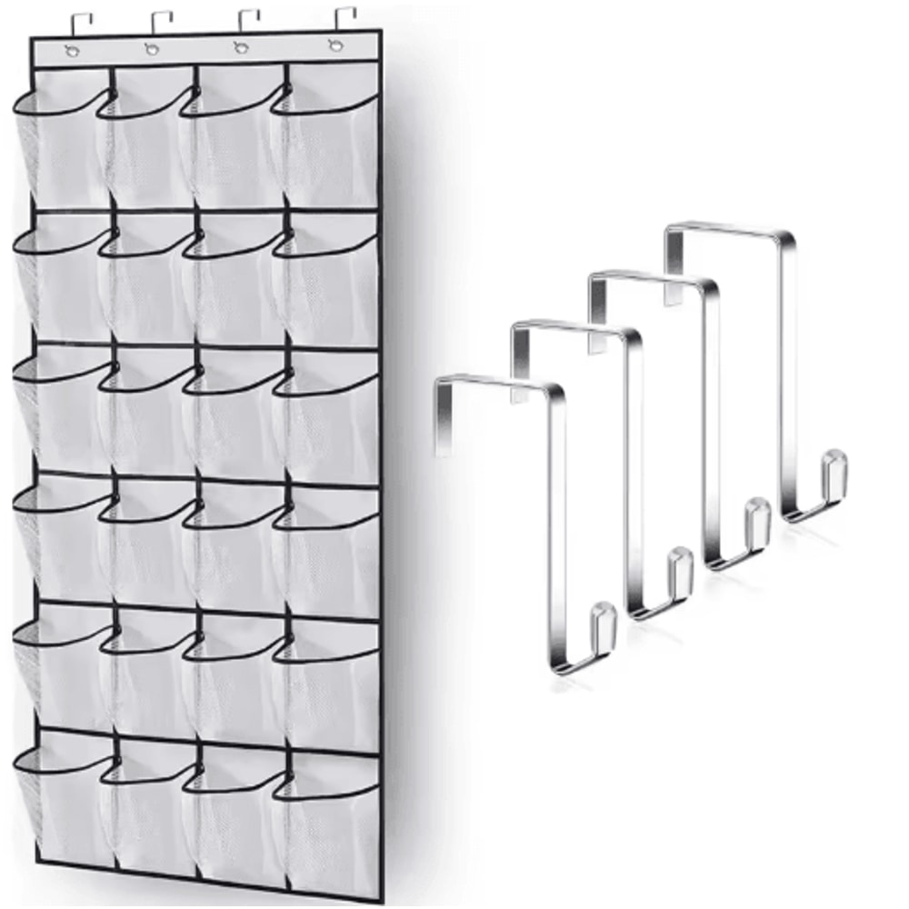 Zapatero Colgante Sobre La Puerta Con 24 Bolsillos De Malla Organizador De Zapatos Para Armario 2
