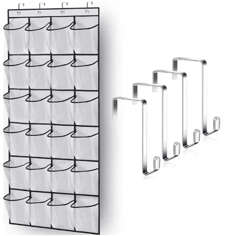 Zapatero Colgante Sobre La Puerta Con 24 Bolsillos De Malla Organizador De Zapatos Para Armario 2