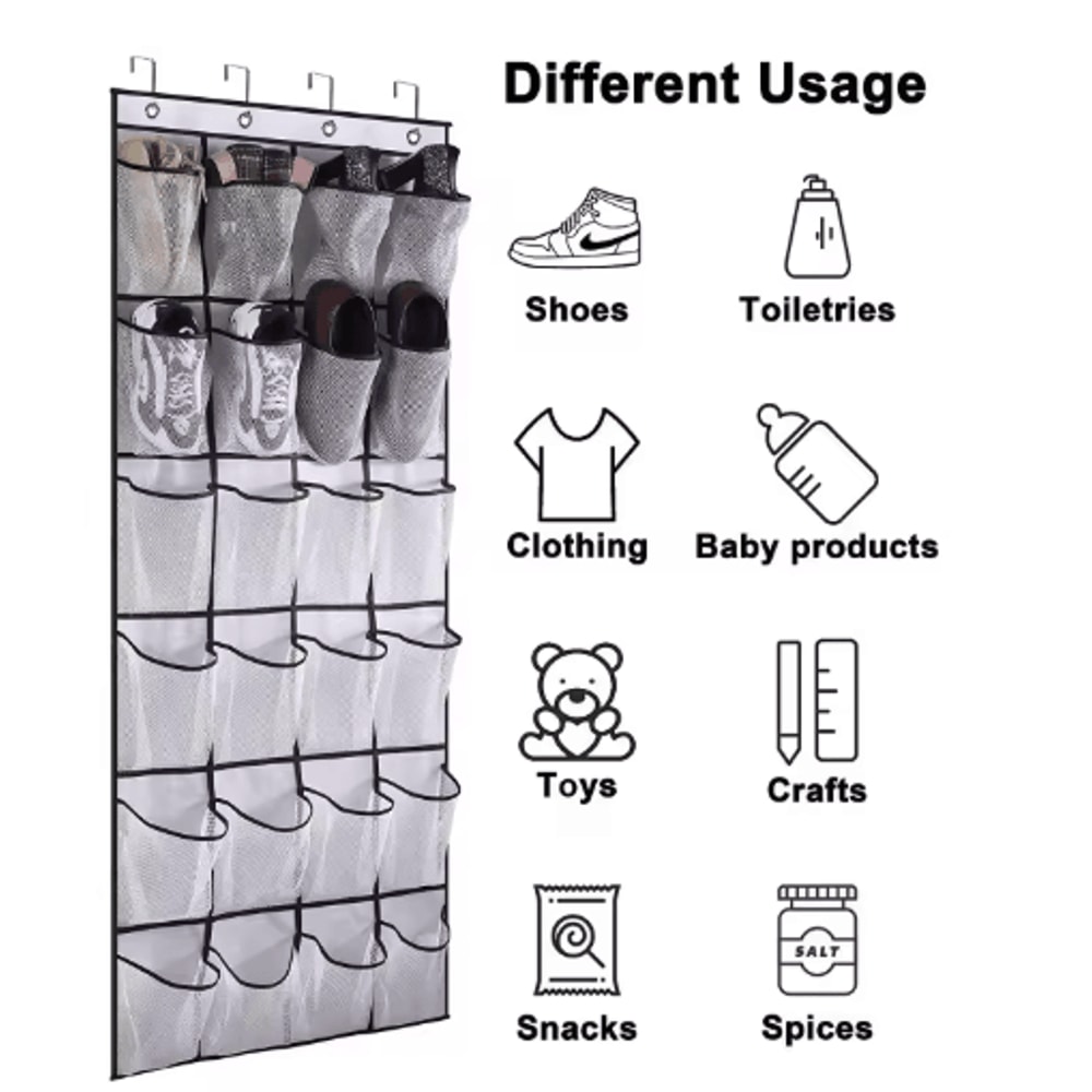 Zapatero Colgante Sobre La Puerta Con 24 Bolsillos De Malla Organizador De Zapatos Para Armario 6
