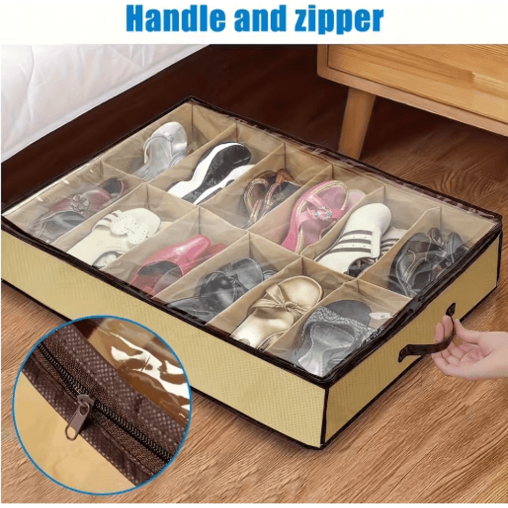 Space Saving 12 Grid Clear Shoe Storage Box With Dustproof Cover 5