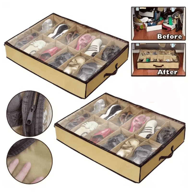 Space Saving 12 Grid Clear Shoe Storage Box With Dustproof Cover 0