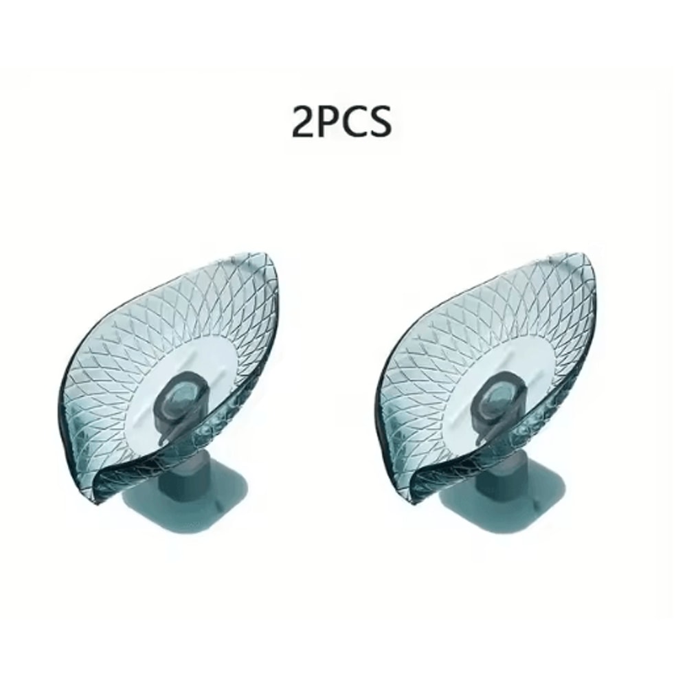 Leaf Design Self Draining Soap Tray With Suction Cup 2 Piece Set 2