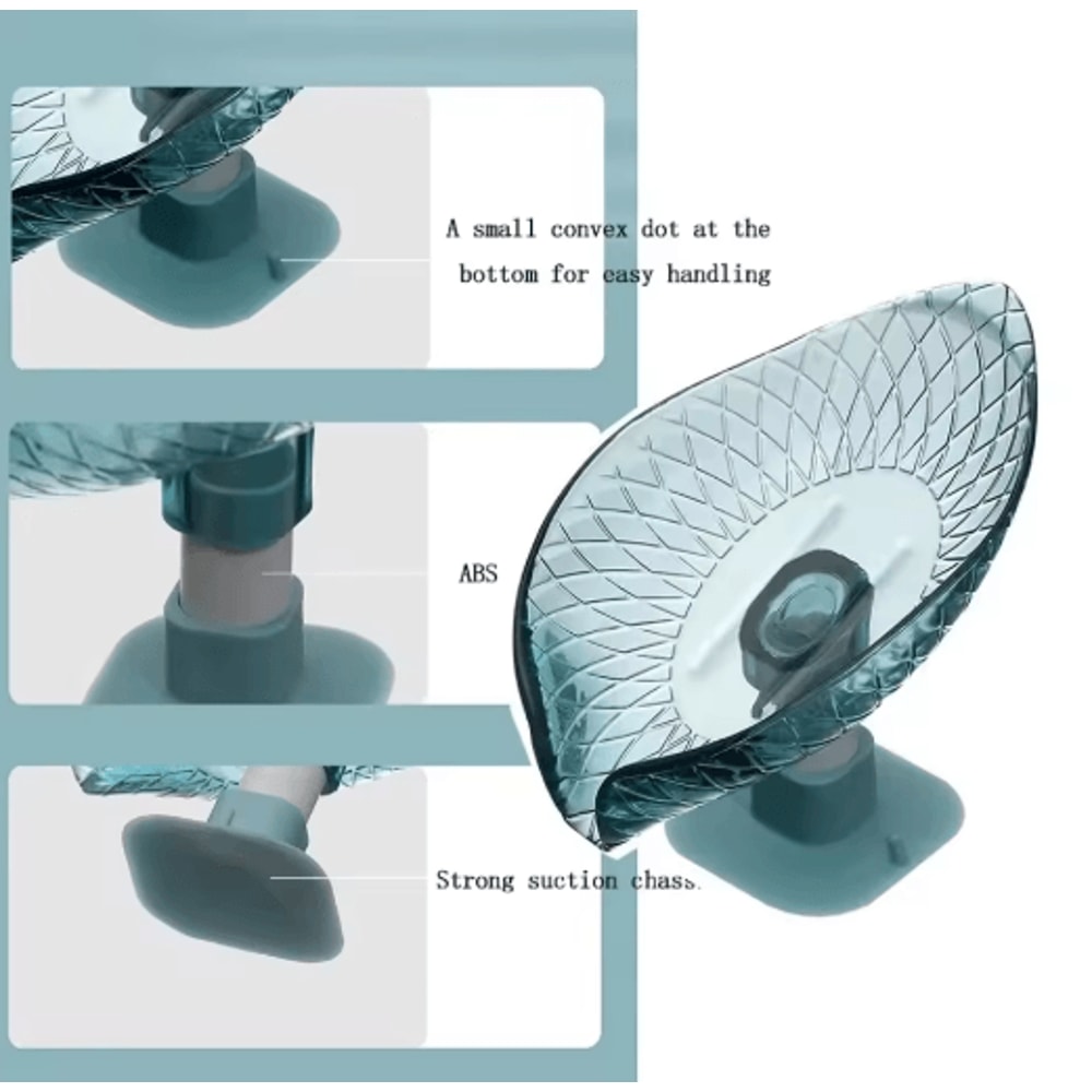 Leaf Design Self Draining Soap Tray With Suction Cup 2 Piece Set 3