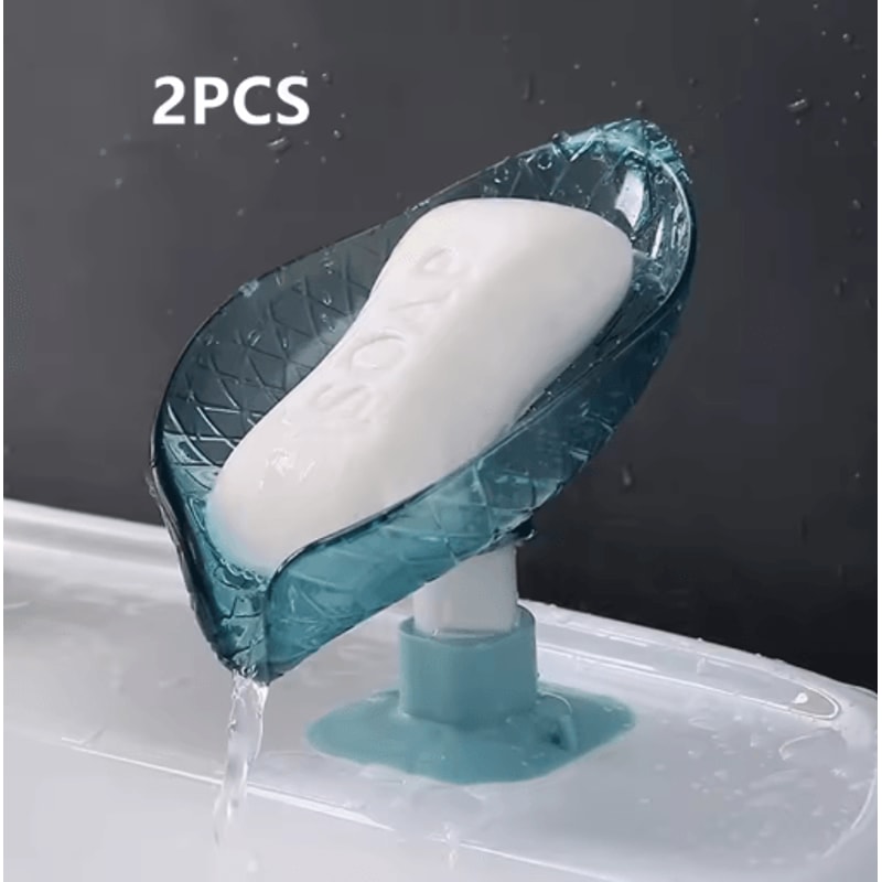 Leaf Design Self Draining Soap Tray With Suction Cup 2 Piece Set 0
