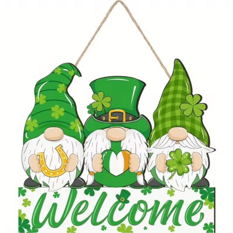 St Patricks Day Gnome Wooden Door Sign Irish Welcome Porch Decor 2