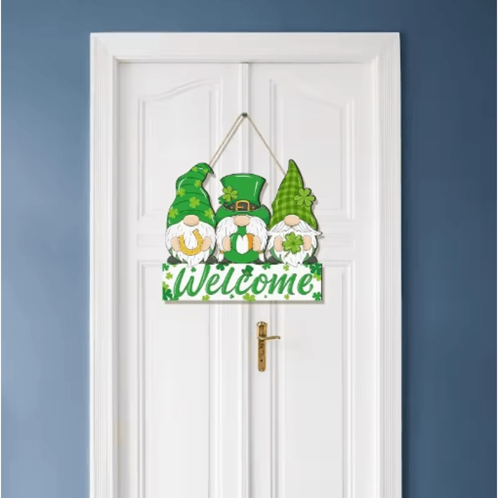 St Patricks Day Gnome Wooden Door Sign Irish Welcome Porch Decor 3