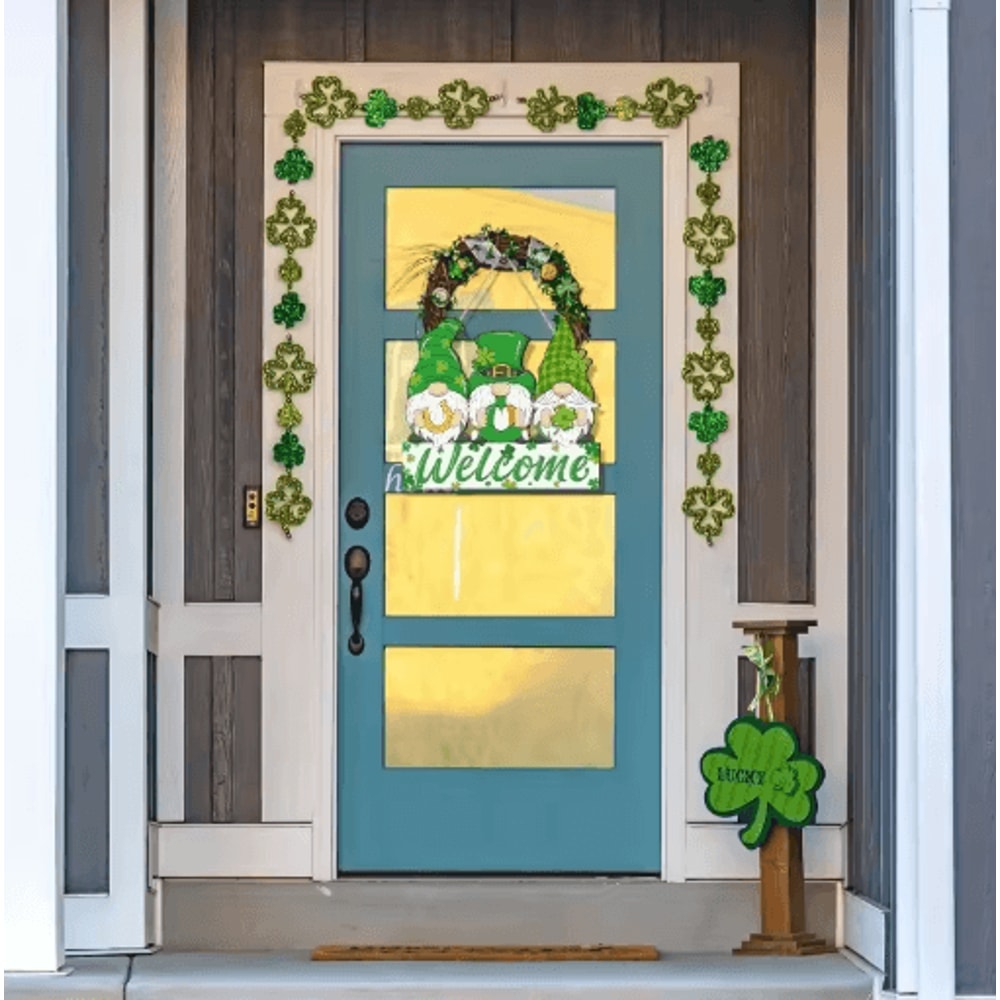 St Patricks Day Gnome Wooden Door Sign Irish Welcome Porch Decor 4