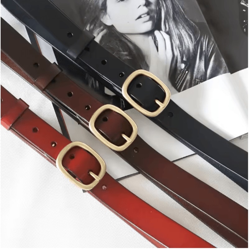 DINISITON Womens Genuine Leather Belt Vintage Gold Pin Buckle Strap For Jeans And Dresses 4