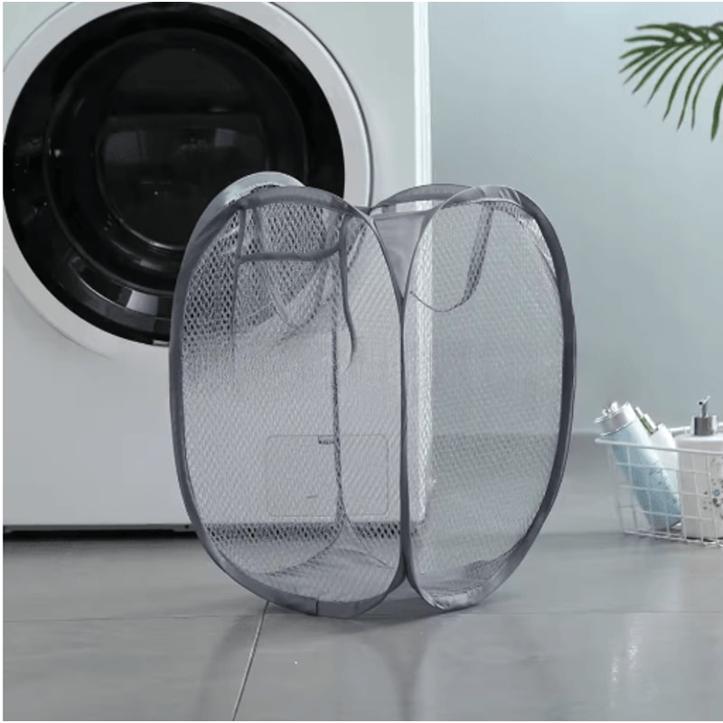 Mesh Pop Up Laundry Basket Foldable Large Capacity Dirty Clothes Storage Basket 1