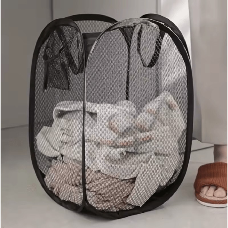 Mesh Pop Up Laundry Basket Foldable Large Capacity Dirty Clothes Storage Basket 0