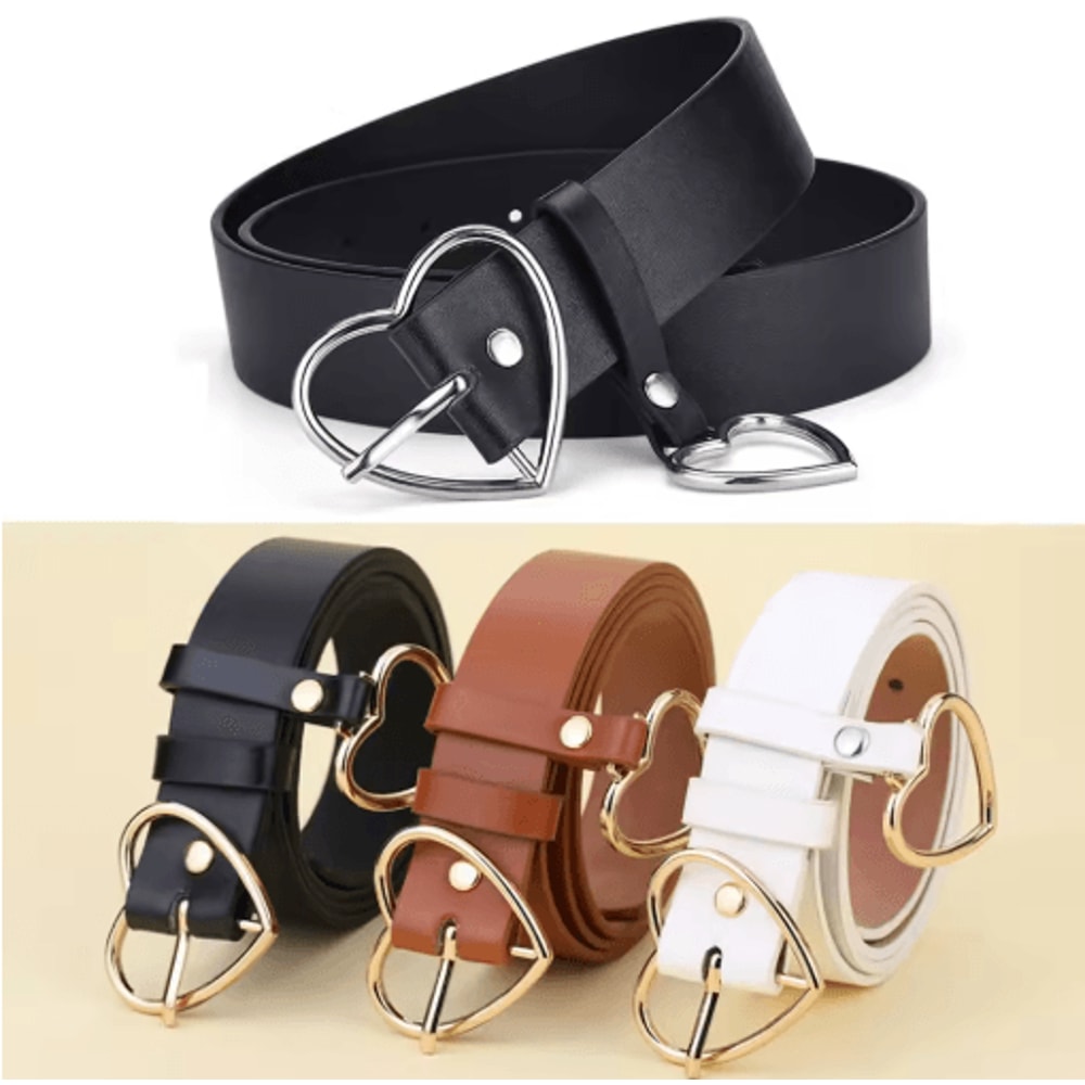 Cute Leather Belt With Heart Buckle Retro PU Waist Strap For Women And Girls 0