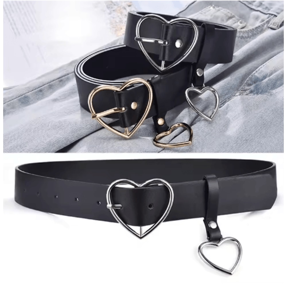 Cute Leather Belt With Heart Buckle Retro PU Waist Strap For Women And Girls 6