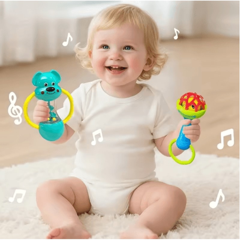 Baby Rattle Toys 0 To 12 Months Newborn Sensory Grasp Hand Bell Animal Toys 3