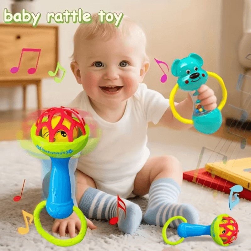 Baby Rattle Toys 0 To 12 Months Newborn Sensory Grasp Hand Bell Animal Toys 6