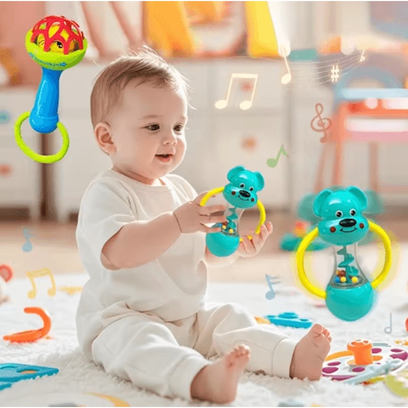 Baby Rattle Toys 0 To 12 Months Newborn Sensory Grasp Hand Bell Animal Toys 0