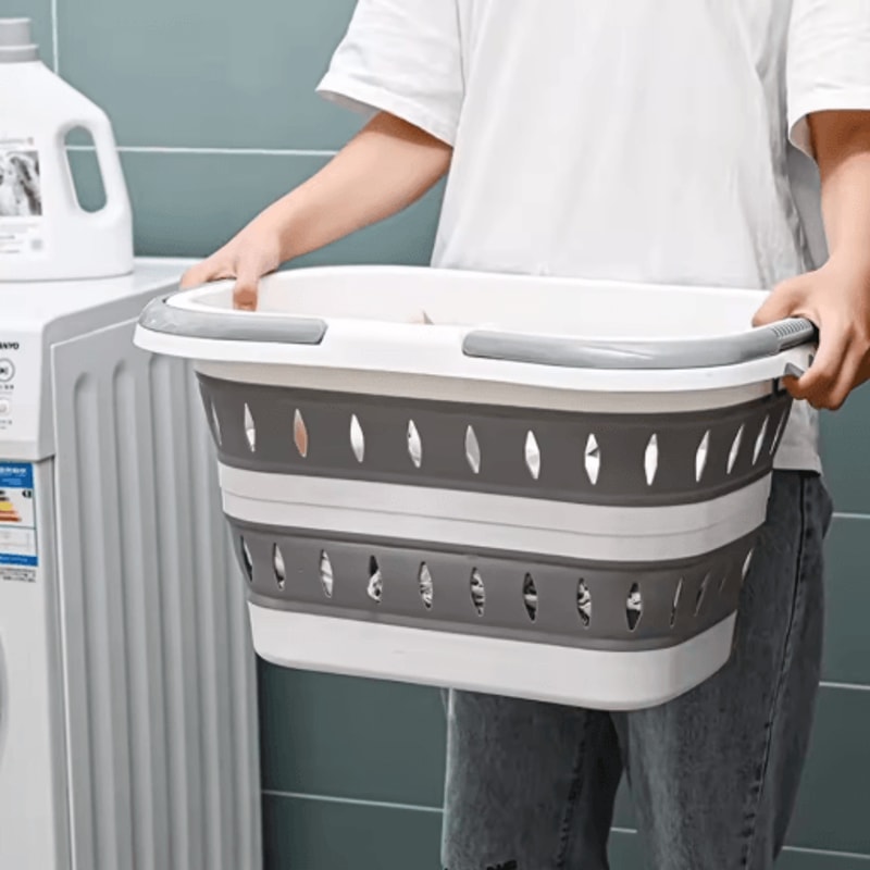 Collapsible Oval Laundry Basket With Handles Space Saving Washing Tub 7