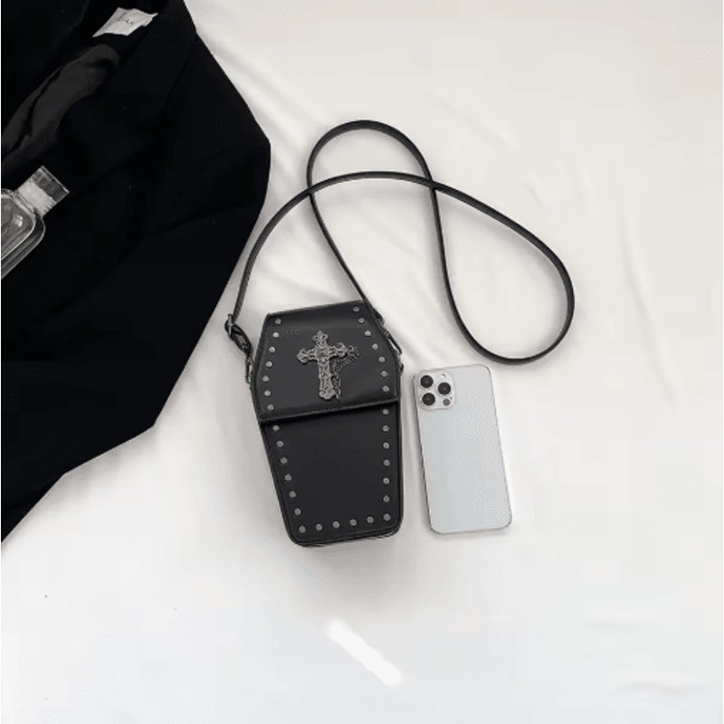 Gothic Coffin Crossbody Bag For Women Halloween Y2K Phone Purse 3