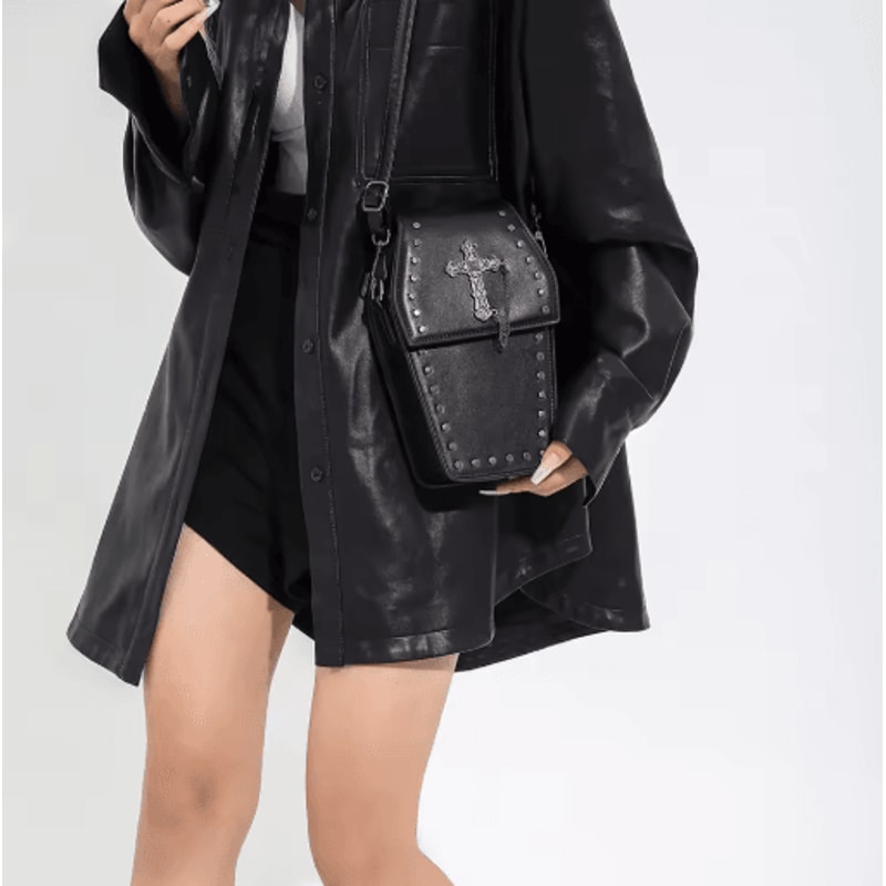 Gothic Coffin Crossbody Bag For Women Halloween Y2K Phone Purse 5