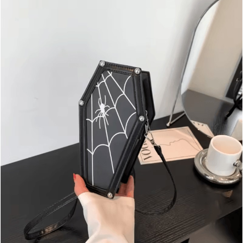 Gothic Coffin Crossbody Bag For Women Halloween Y2K Phone Purse 6