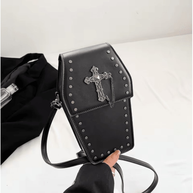 Gothic Coffin Crossbody Bag For Women Halloween Y2K Phone Purse 0