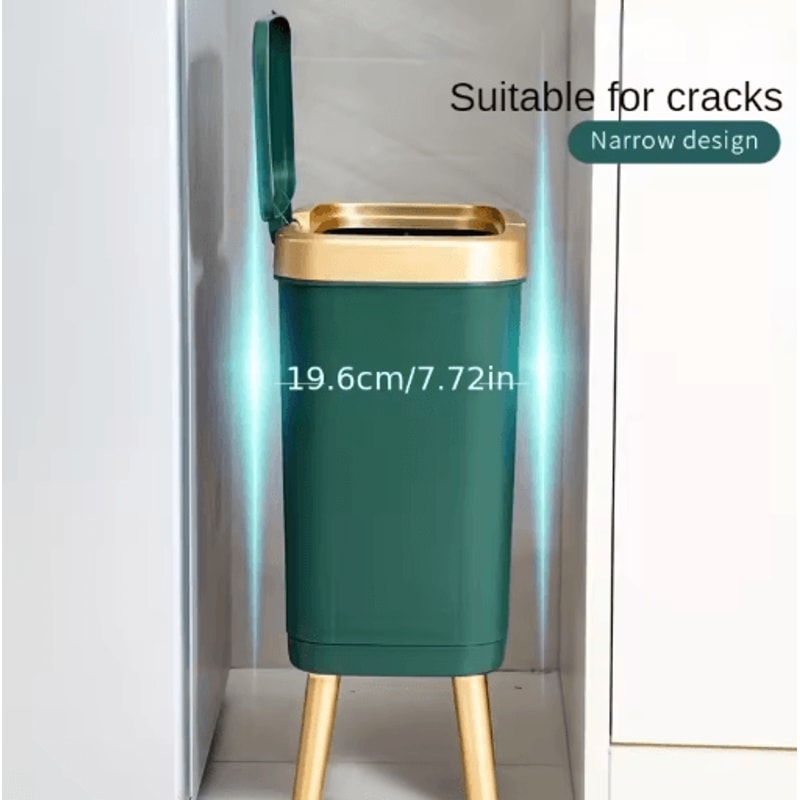 15L Large Square Plastic Trash Can With Odor Sealing Lid And Elevated Legs 5