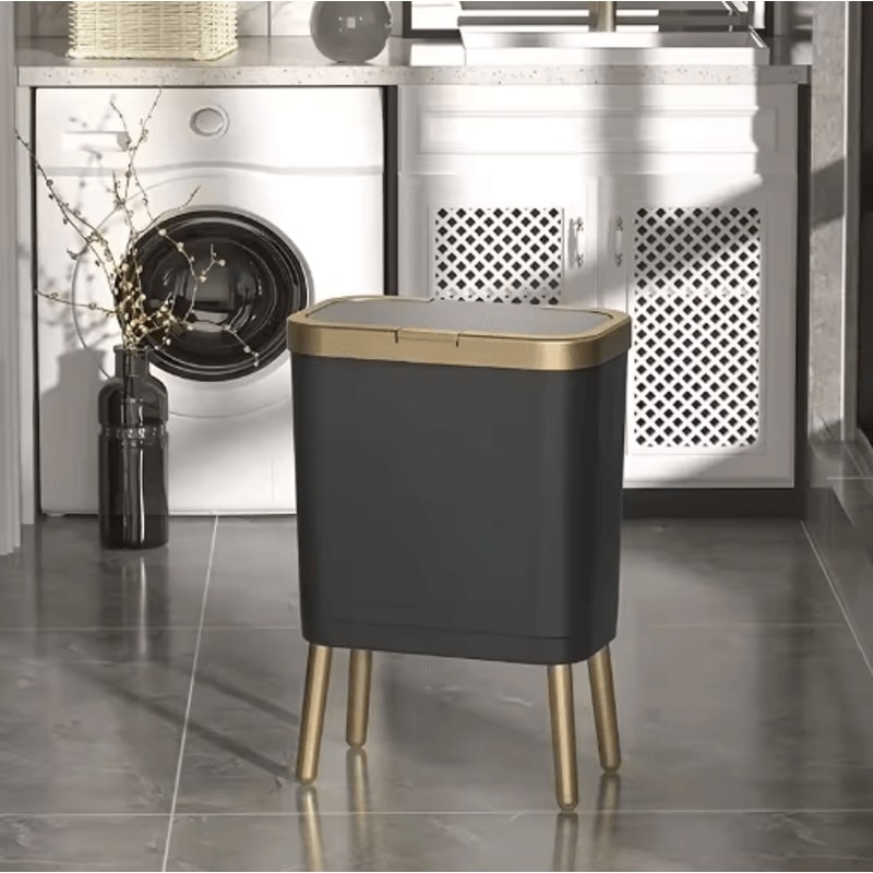 15L Large Square Plastic Trash Can With Odor Sealing Lid And Elevated Legs 6