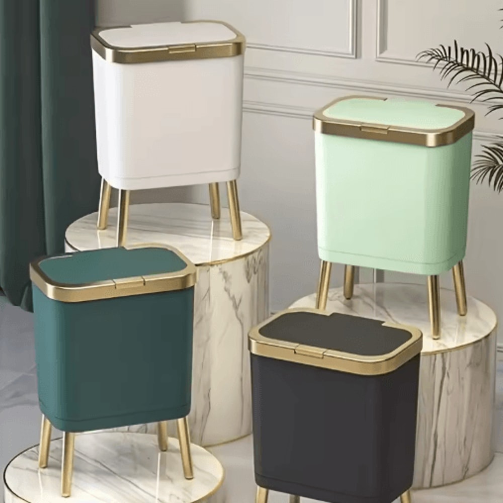 15L Large Square Plastic Trash Can With Odor Sealing Lid And Elevated Legs 0